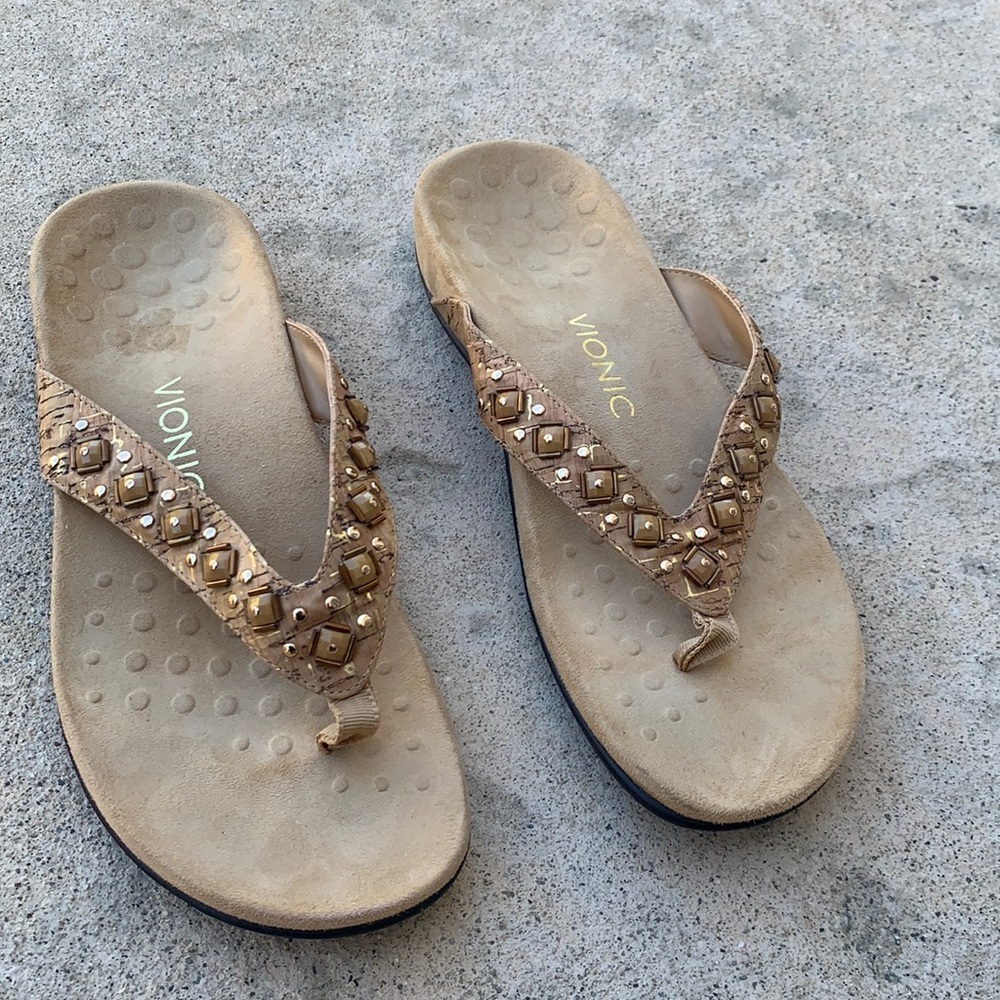 Vionic Floriana Tan Cork Orthaheel Sandal Size 9